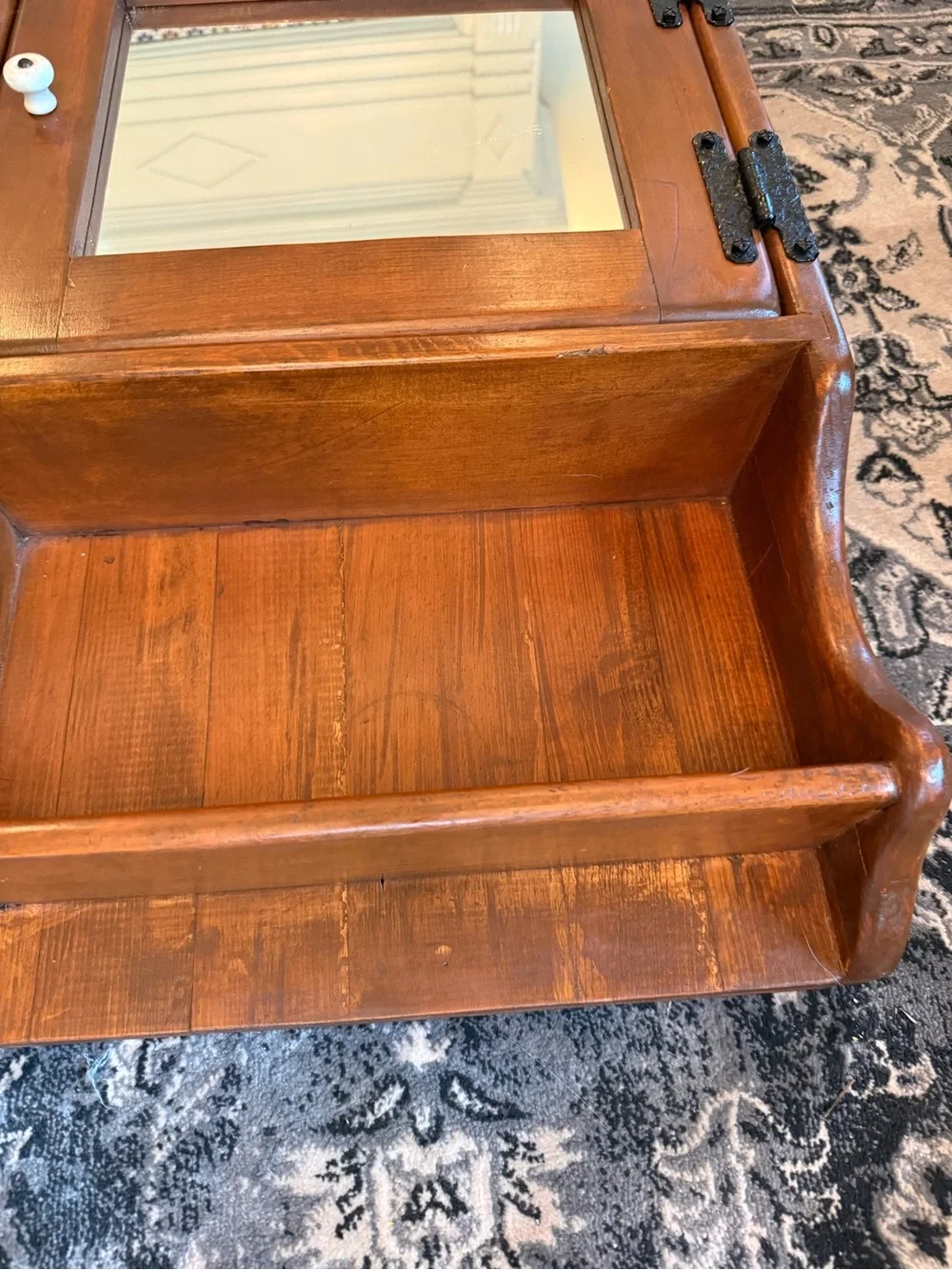 Vtg Handmade Solid Wood Wall Cabinet Shelf with Mirror Country Cottage Farmhouse